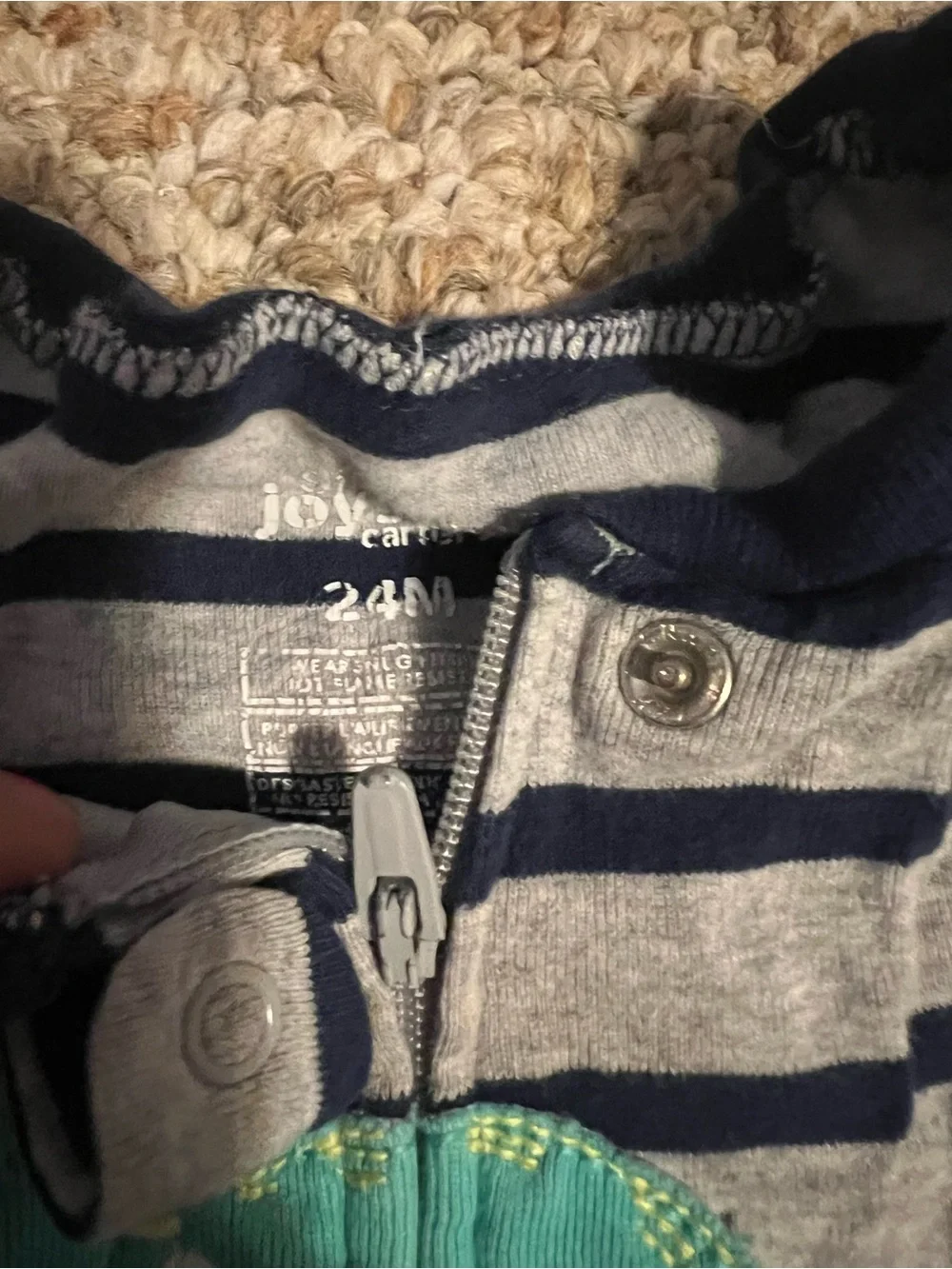 Carter's Navy & Gray Striped Dino Footed One-Piece Pajama